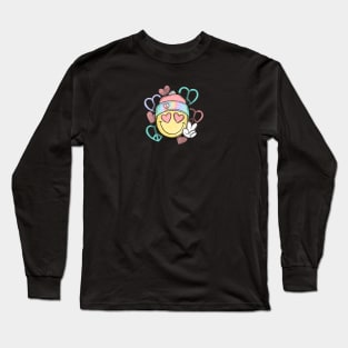 Smiley Face Hearts Peace Love Happiness Hippie Long Sleeve T-Shirt